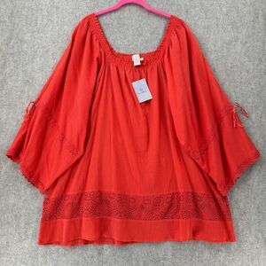 NWT Hot in Hollywood Blouse‎ Plus 3X Gauze Orange Boho Flowy Off Shoulder Top